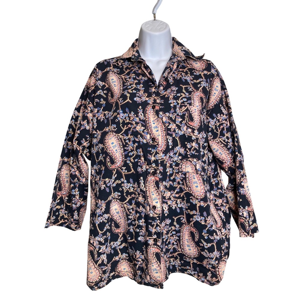 Vintage‎ Batani Paisley Print Button Up Long Sleeve Shirt 100% Cotton Artsy Boho